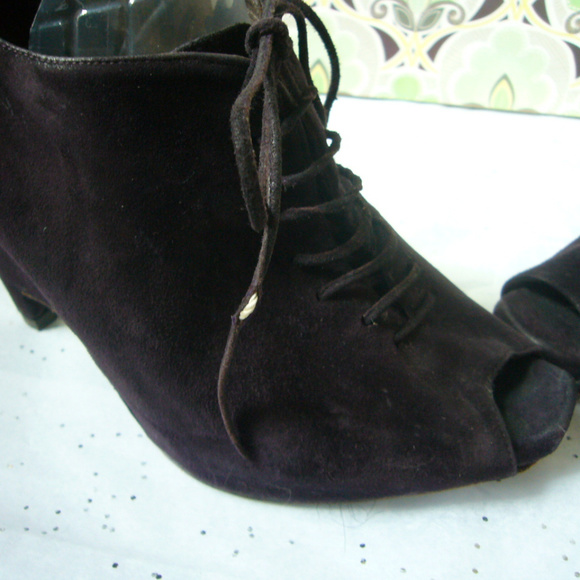 Pied a Terre Black Suede Sculpted Wedge Peep Toe Boot Lace up  Size 41 US 10 - Picture 8 of 8